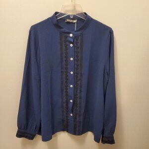 Women's New w/tag THEENKOLN Blouse, Size XL, Navy Blue, Button, Long Sleeve